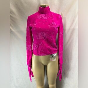 Balenciaga 
Floral lace mockneck gloved top